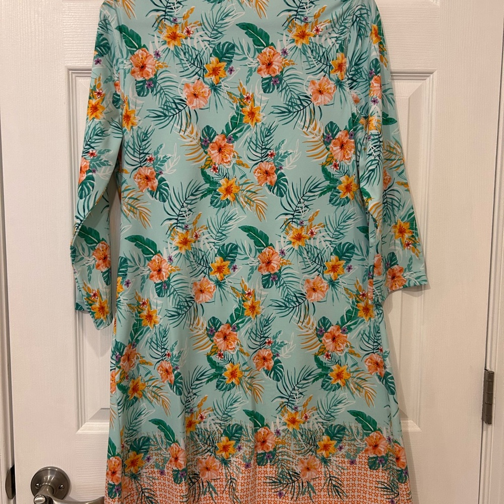 Cabana Life Blue A-line Dress with 3/4 Sleeves for Casual Wear